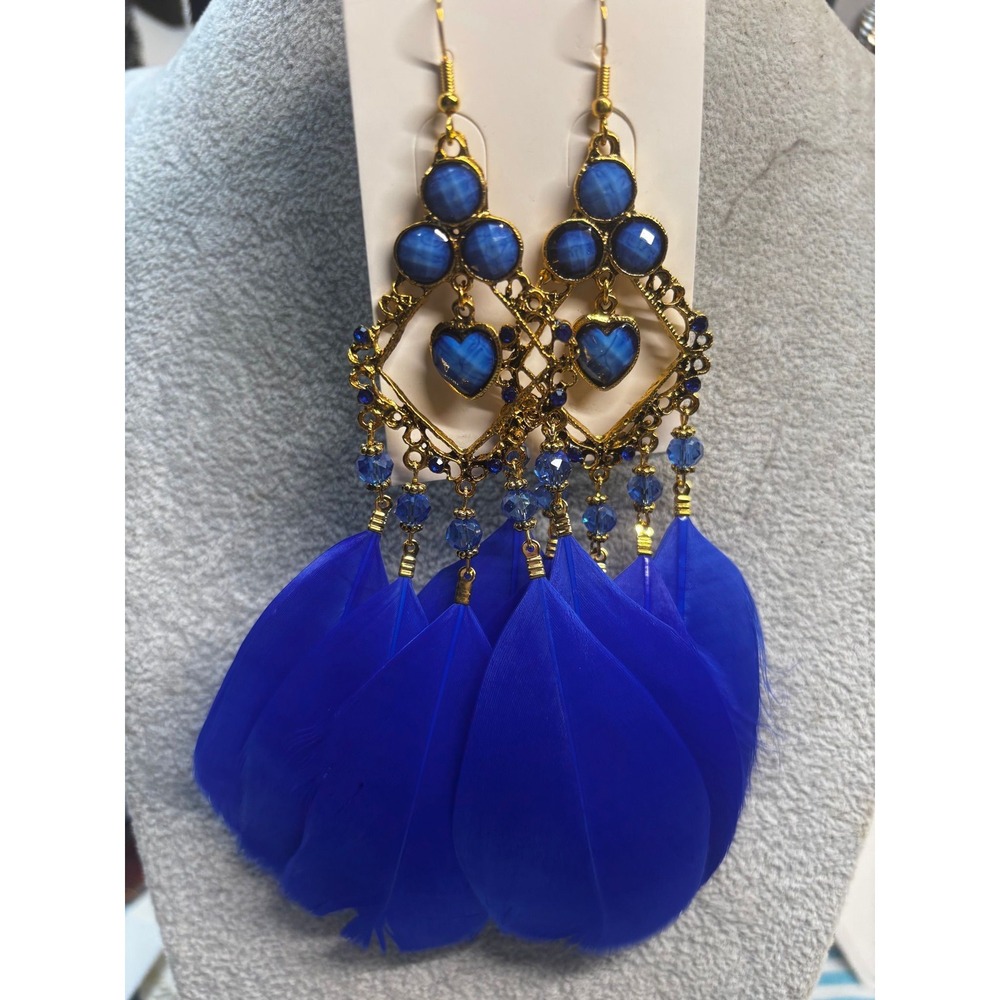 #53. Royal Blue Feather Dangle Earrings